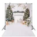 Avezano Christmas Photography Backdrop for Children Kids Portrait Photoshoot Indoor White Fireplace Wood Floor Xmas Background for Photo Studio (5x7ft)