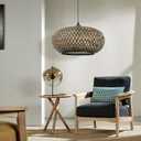 Arturesthome Bamboo Woven Pendant Light for Kitchen Island, Hand-Woven Black Shades Chandelier, Handmade Hanging Lights Crafts Lampshade, 50cmx25cm