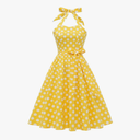 Women 50s Vintage Polka Dot Halter Cocktail Swing Dress Buttons Floral 1950s Rockabilly Audrey Hepburn Prom Tea Party Dress M