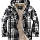 Puwasa Mens Sherpa Lined Flannel Jacket Full Zip Fleece Hoodie Long Sleeve Winter Coat for Men Black Large