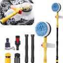 Povtii Rotating Car Wash Brush, 360 Spin Auto Cleaning Brush with Long Handle, Detachable Washing Brush with Soft Chenille Bristles Universal for Most Vehicles, Car Accessories (Brush)