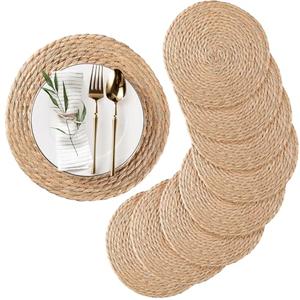 Round Woven Placemats Set of 8, Natural Water Hyacinth Place mats, Rattan Placemat Wicker Placemats Farmhouse Boho Braided Heat Resistant Outdoor Placemat Patio Table Place Mats (12 inch Set of 8)