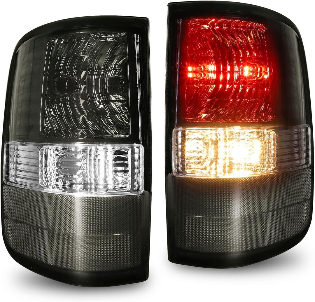 Smoked Tail Lights Pair with Bulbs, Compatible with Ford F-150 2004 2005 2006 2007 2008, Driver & Passenger Side Blackout Style Rear Lamps