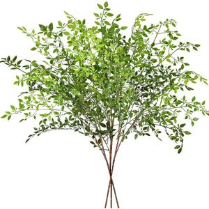 3PCS Artificial Nandina Stems for Vase, Faux Green Spring Plant Branches, Fake Floral Eucalyptus Stems, Realistic Greenery, Décor for Office, Dining or Coffee Table, Kitchen, Living Room Floor, 43.3"