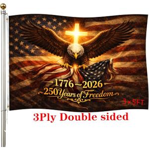 250th Anniversary USA Double Sided 3-Ply Flag for outside,We The People 1776-2026 Patriotic Yard,American Flag 250 Year Anniversary House Banner