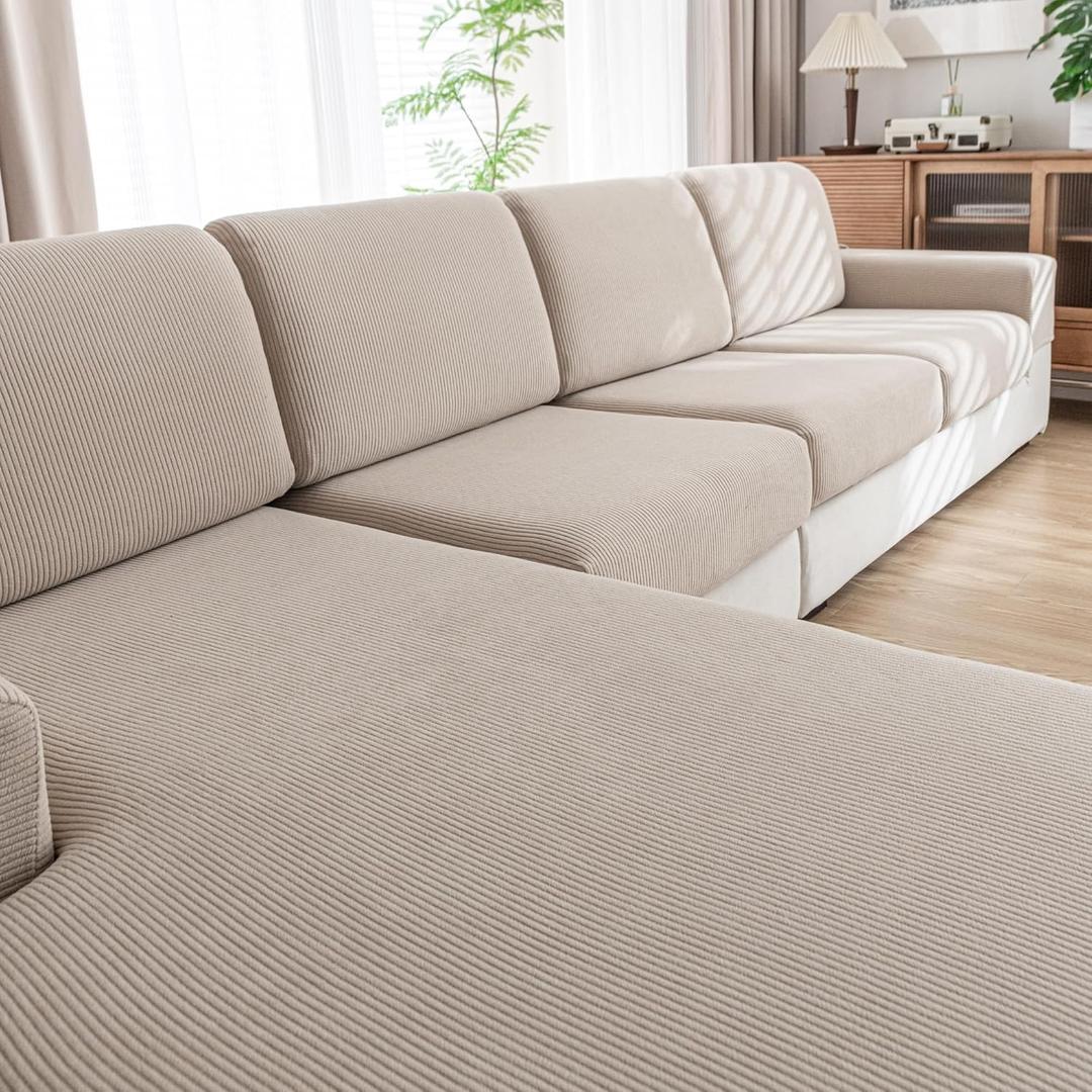Couch Cushion Covers,Comfort Soft Magic Sofa Covers Washable Stretch Resistant for Chair Cushion Couch Furniture Protectors for Pets Sectional Slipcovers(Oversized Sofa Cushion,Light Brown) (1 Seat Cover XL)