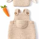 Baby Bunny Outfit for Newborn Photoshoot Props – Easter Baby Outfit Knitted Crochet Bunny Costume with Bunny Ears Hat & Carrot Prop – Newborn Photography Outfit Easter Bunny Baby Photoshoot Costume