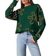 Dokotoo Sweaters for Women Casual Crewneck Long Sleeve Floral Print Cable Knit Pullover Sweater Tops, Size S
