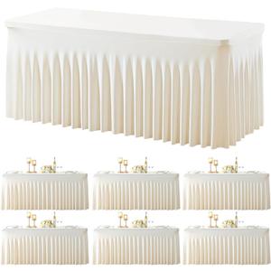 6 Pack Spandex Ivory Fitted Table Cloth for 6ft Rectangle Tables Ivory Stretch Tablecloth Table Covers Banquet Table Clothes Wrinkle Free Table Skirt for Parties Wedding