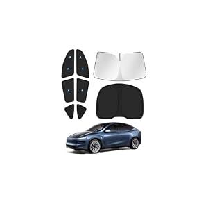 Canvcle Upgraded Window Shades for Tesla Model Y Juniper 2025 2026 Accessories with Suction Cups Windshield Sun Shade Side Rear Window Covers Sunshade Sun Shield Privacy Protection Camping Black 8PCS