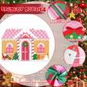 4Pcs Christmas Gingerbread Door Decoration Xmas Party Door Covers Backdrop Christmas Gingerbread House Decorations Xmas Hanging Doors Banner for Holiday Classroom Office Home Party Porch Sign (Pink)