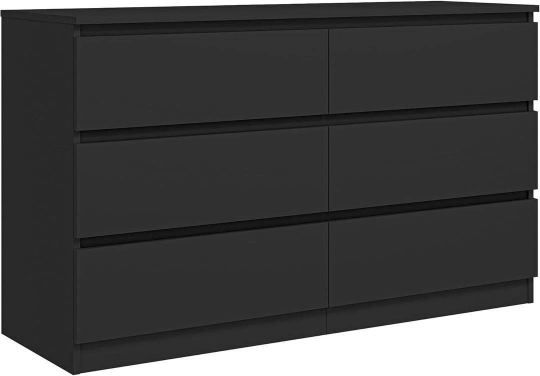 Vibe & Dine 6 Drawer Double Dresser, Modern Chest of Drawers with Wide Storage for Closet, Bedroom, Living Room, Black (15.8"D x 47.2"W x 28"H (6 Drawers))