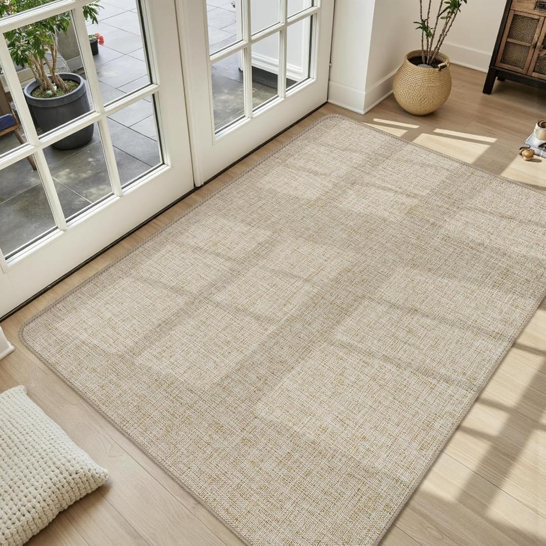 LEKEEPGO Ultra Thin Indoor Door Mat 36"x59", Low-Profile Door Mat Indoor Entrance, Non Slip Rubber Backing Inside Doormat Washable Welcome Front Entryway Dirt Trapper Entry Mat, Khaki (3' X 4'11" (Rectangular))
