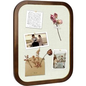 Linen Bulletin Board, Pin Board for Walls, Fabric Bulletin Board, 13"x17"Small Pin Board for Home Kitchen Office Decorative, Brown Wood Frame Cork Board(BN-3343)