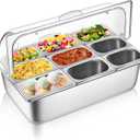 Countertop Food Serving Display Container and Clear Roll Top Cover Stainless Steel Food Serving Tray Buffet Condiment Dispenser Display Rack for Restaurant Hotel Kitchen Party (9 Pan)