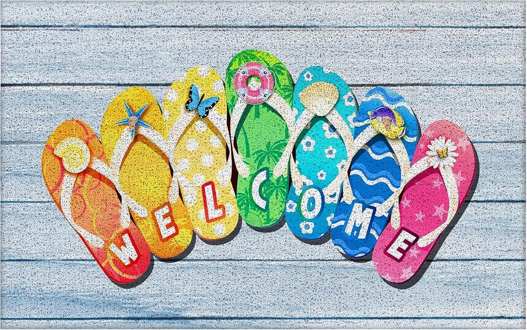 Summer Door Mat Outdoor Indoor Entrance, Slippers Summer Welcome Mat for Front Door 17x30