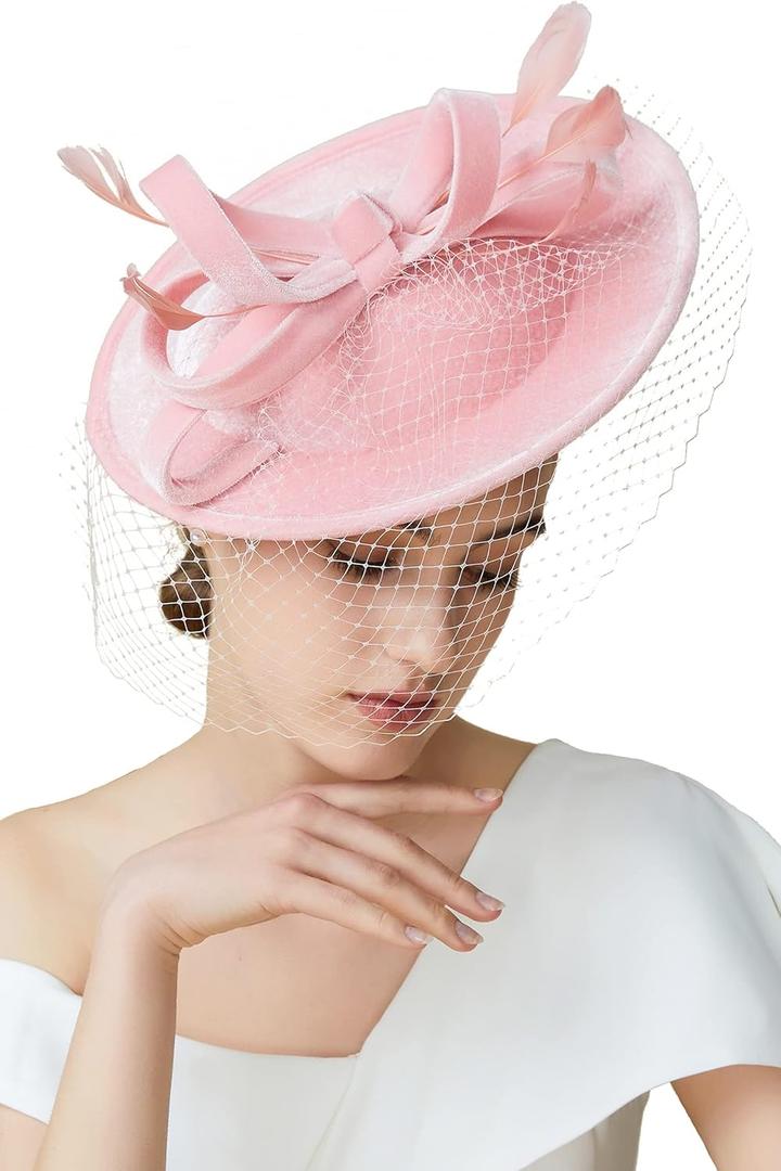 BABEYOND Tea Party Fascinator Kentucky Hat Fascinator Cocktail Pillbox Hat Derby Headband (Pink)