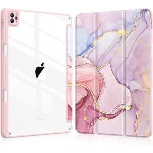 Soke Case for iPad Pro 12.9 Inch (6th/5th/4th/3rd Generation, 2022/2021/2020/2018) - Pencil Holder + Auto Sleep/Wake + Camera Protection, Transparent Shockproof Back Cover, Dreamy Marble