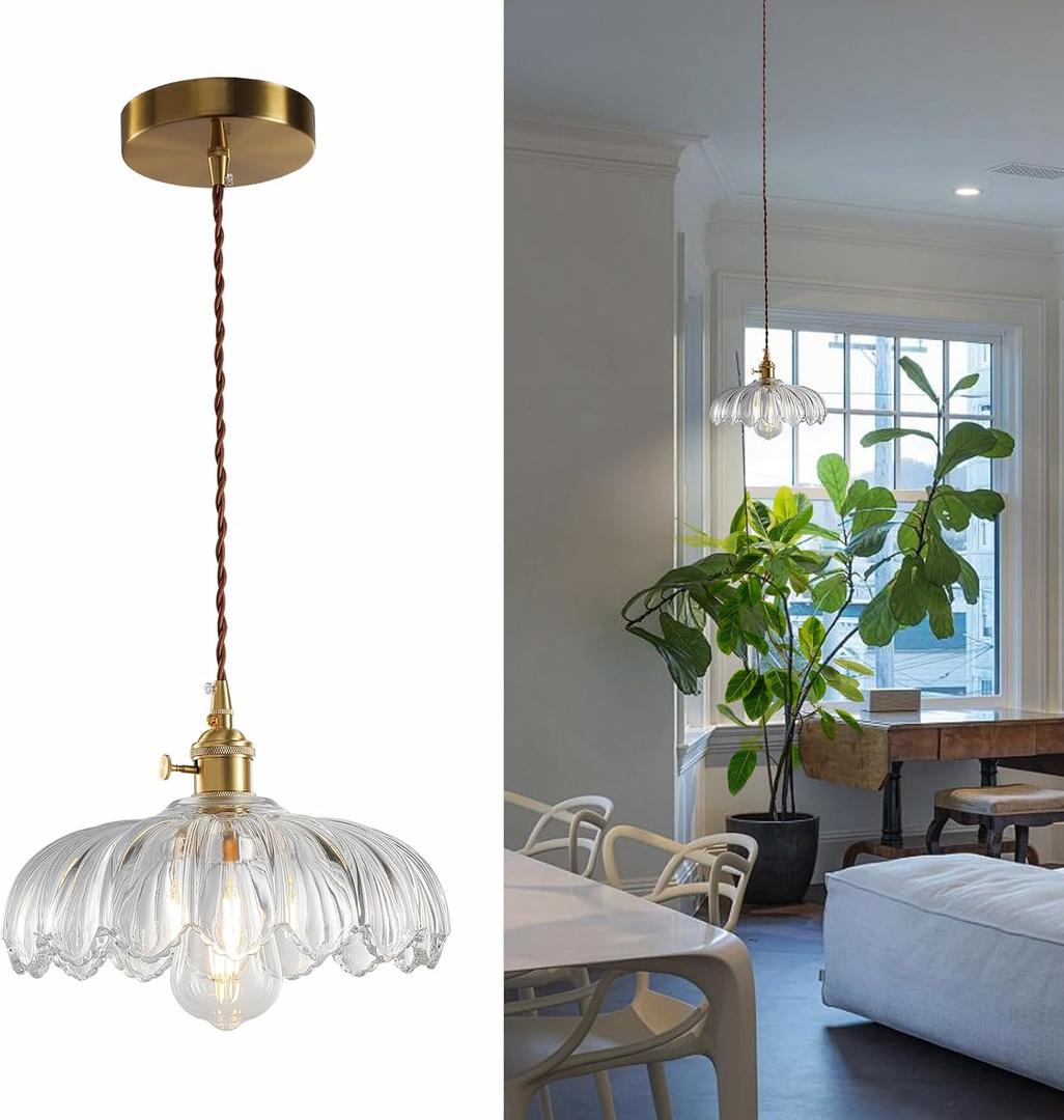 Glass Pendant Lights Kitchen Island: Vintage Pendant Light Fixtures Small Pendant Light Dining Room, Clear Hanging Light for Living Room, Schoolhouse, Entryway, Foyer, E26 (Gold)