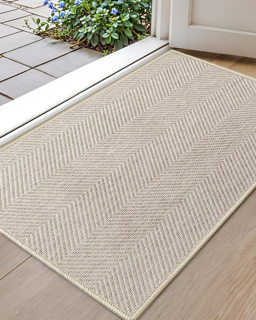 Color&Geometry Extremely White Beige Ultra Thin Indoor Door Mat 24"x36", Machine Washable Front Door Mat Non Slip, Low Profile Entrance Mat Indoor, Absorbent Carpet for Inside, Entry, Entryway (FOLD)