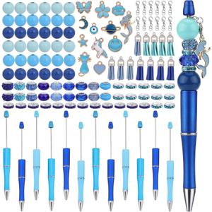 12pcs DIY Beadable Pens Making Kit Pens for Beads Beaded Pens for Students Teacher Office Supplies DIY Making Gifts(Blue)