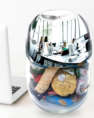 Skywin 2 in 1 Convex Desk Mirror Jar with Silver Lid, Cubicle Mirror to See Behind You, Multipurpose Office Accessories with Storage & Wide-Angle View, Aesthetic and Practical Desk Organizer
