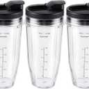Ninja Blender Cups Replacement 24oz – Compatible with Ninja BN401, BL450, BL456, BL480, BL2012, BN751, BN801, SS101, SS151 – 3 Pack with To-Go Lids
