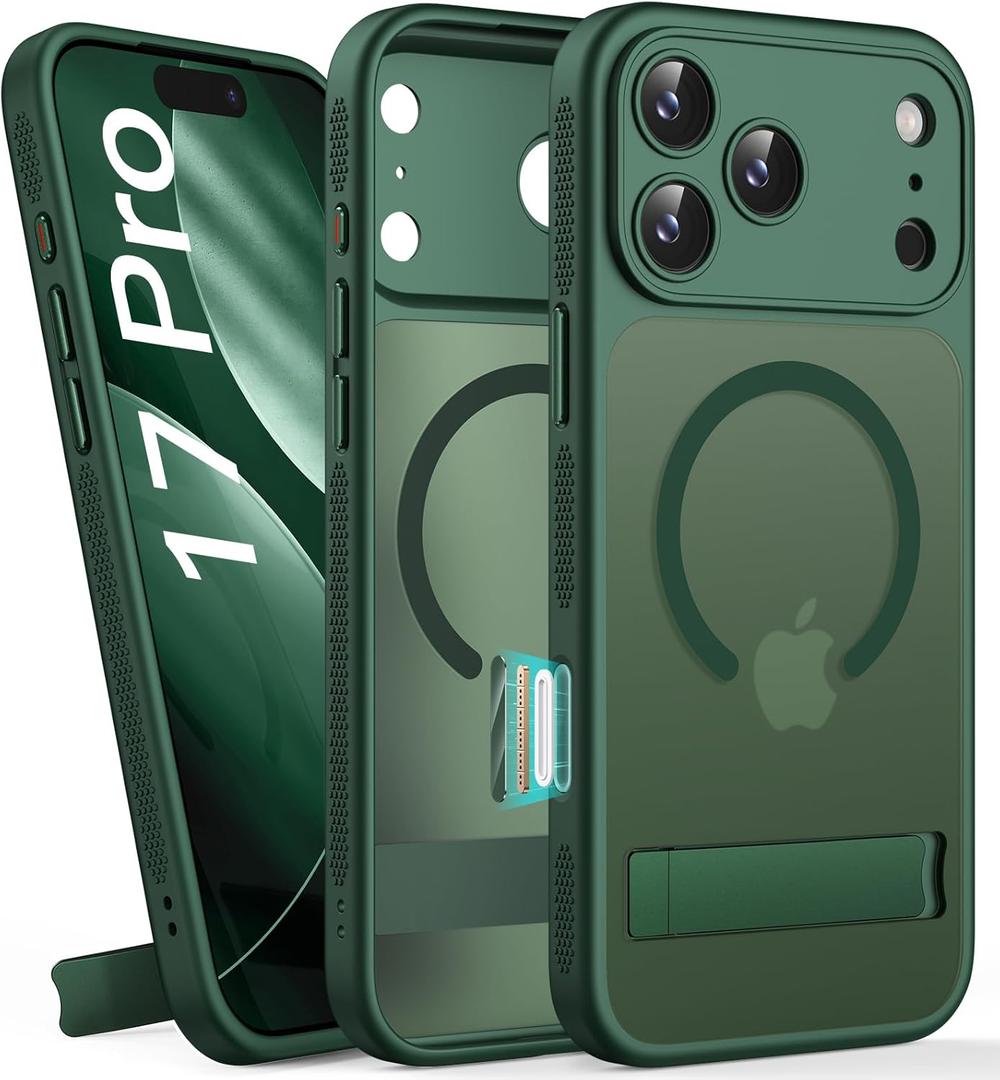 BXYJY for iPhone 17 Pro Case Magnetic with Stand, Camera Control Button, Full Lens Protection, Compatible with MagSafe, Military Grade Protection, Translucent Thin Hard Case for iPhone 17 Pro, Green