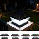 Solar Post Cap Lights Outdoor, 6x6 & 4x4 LED Deck Post Light with Dusk to Dawn Sensor, Bright White Waterproof Solar Pillar Fence Cap for Deck Patio Garden, No Wiring, Brushed Copper, 4 Pack