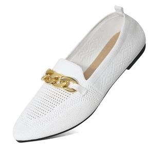 SMILIN Women's Casual Dressy Loafers, Comfortable Mesh Slip On Loafers, Breathable Lightweight Pointed Toe Flats Shoes for Fall, White, Size 8