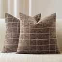 Decorative Chenille Plaid Throw Pillow Covers 20x20 Inch Set of 2 Vintage Check Couch Pillows Neutral Boho Farmhouse Cushion Covers Modern Home Decor for Sofa Bed Living Room Taupe Grey