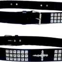 Skull Belt Punk Rock Waist Belt with Rhinestone Buckle and Rivets for Men and Women 