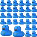 Soulchen 50 Pcs Blue Rubber Ducks Mini with Gold Ring Prints Bath Rubber Squeak and Float Duckies Gift Bulk for Adult Novelty Collectibles Birthday Decoration Party Supplies Lovers