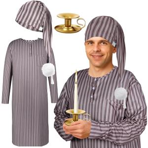 Liitrsh 3 Pcs Christmas Nightshirt Costume Cosplay Christmas Men's Pajama Nightgown Adjustable Sleep Cap Candle Holder (Medium)