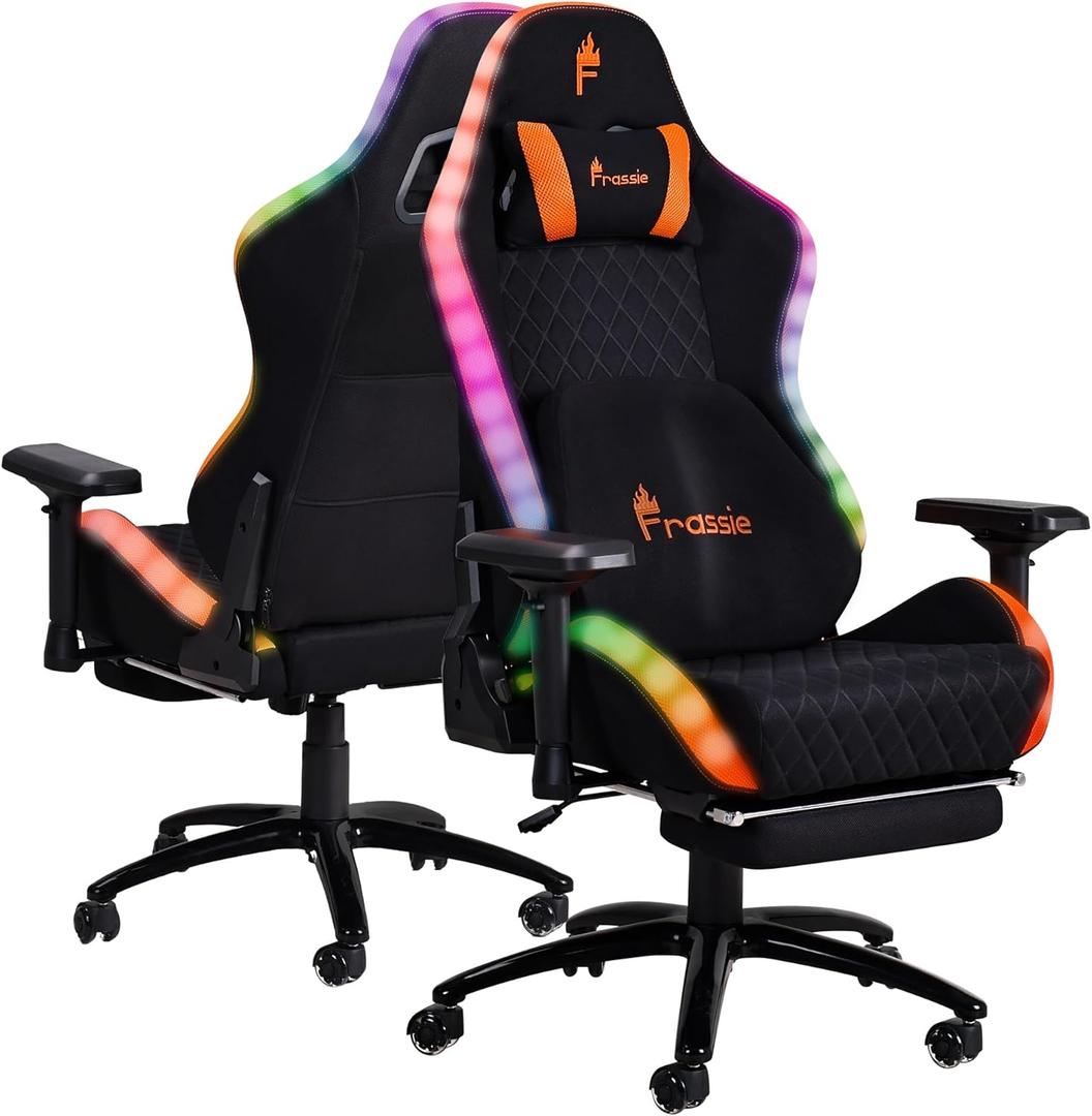 Frassie RGB Gaming Chair with Footrest and LED Lights, High Back Reclining Video Game Chair Ergonomic Computer Gamer Chair with Lumbar Support