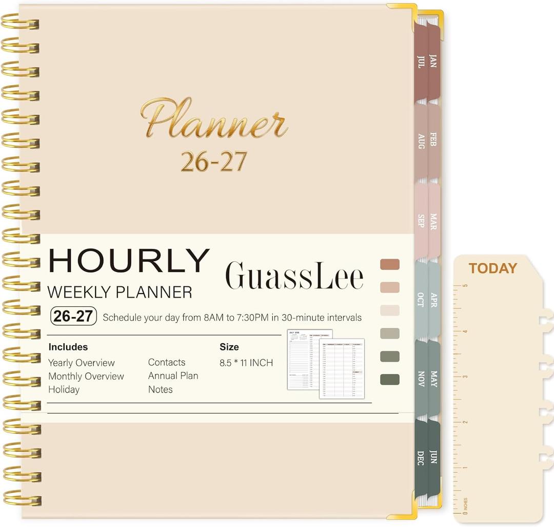 Large 2026-2027 Academic Planner, Weekly & Monthly Appointment Book from Jul. 2026 - Jun. 2027, Work & Life Daily Hourly Planner with Time Slots, Agenda Organizer for Home School, Beige, 8.5" x 11"