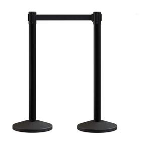 Set of 2 Stanchion Retractable Belt Barriers, 11 Foot Black Belt, Black Post - Premium Crowd Control Barriers, Stanchions with Retractable Belts