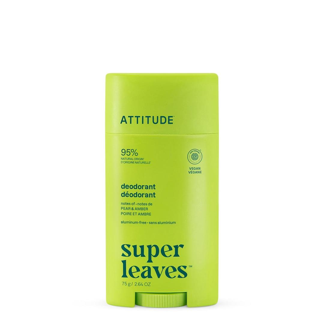 ATTITUDE Aluminum Free Deodorant, Natural Origin Ingredients, EWG Verified, Odor Control With Baking Soda, Twist & Glide, Dermatologically Tested, Vegan, Pear & Amber, 2.64 Oz