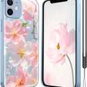 Flower Phone Case for iPhone 15 Pro Max, Delicate Floral Art Pattern Cover, Camera Lens Protector & Shockproof, Silicone Lanyard, Cute Slim & Lightweight for iPhone 15 Pro Max Case (Blue)