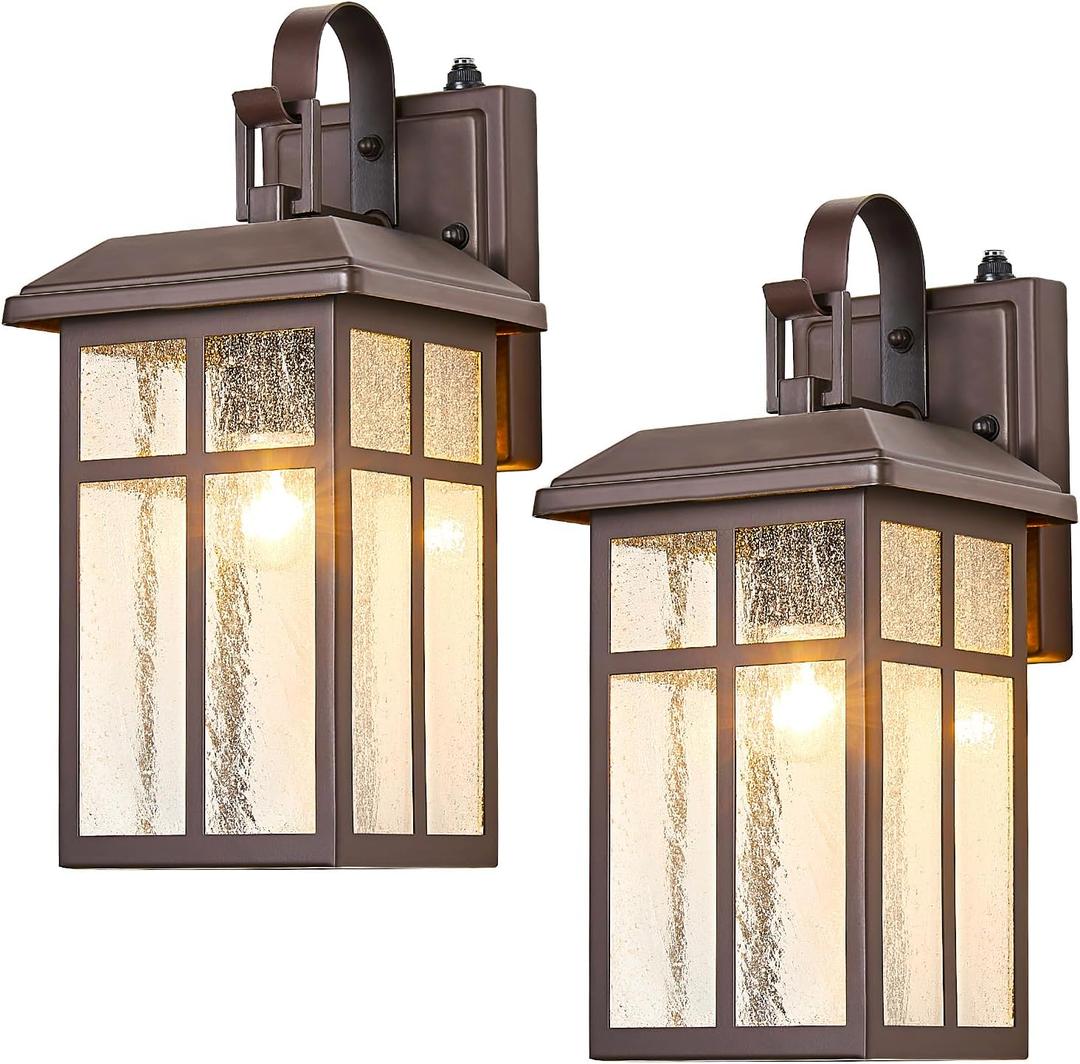 Dusk to Dawn Outdoor Wall Light Fixture Sensor Exterior Wall Sconces Oil Rubbed Bronze Outside Wall Lamp for House Porch Light with Seeded Glass Waterproof Outdoor Garage Light Wall Mount E26 2-Pack