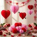 18 Pcs Valentine's Day Heart Shaped Honeycomb Balls Tissue Paper Honeycomb Balls Paper Party Decorations Ideal for Valentine Wedding Engagement Birthday Party (Red, Pink)