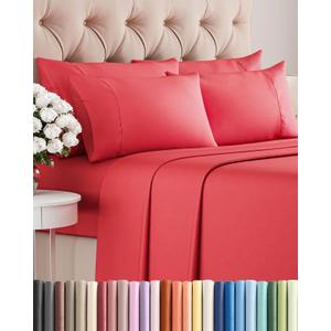 Queen Sheets Set 6 Piece - Bed Sheets Queen Size - Soft Hotel Luxury Bedding - Cooling, Comfy & Breathable - 1 Flat & 1 Fitted & 4 Pillowcases with Deep Pockets - Wrinkle Resistant & Fade Free - Red