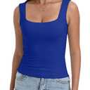 Dwnval Womens Sexy Square Neck Crop Tops Double Lined Sleeveless Halter Slim Fit Tank Top(Royal Blue, X-Large) (Blue, XL)