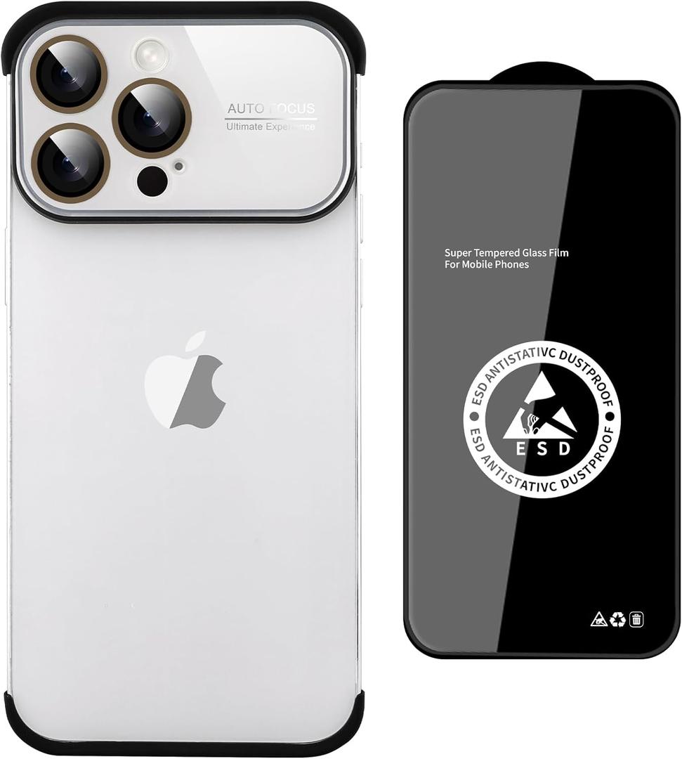 Frameless Phone Case Compatible with iPhone 13 Pro Max Case, Acrylic Large Window Camera Lens Protector,TPU Silicone Minimalist Protective Case Silver.