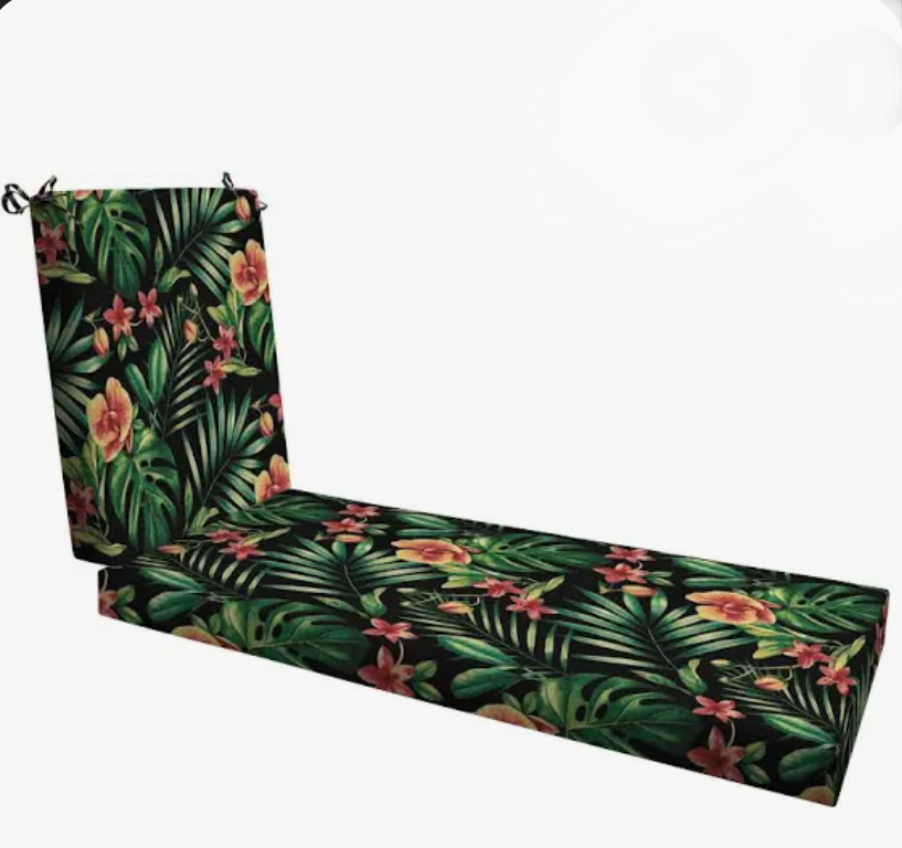 Honeycomb Outdoor Essentials Chaise Lounge, 21 x 70, Oahu Tropical Black Chair Cushion for Patio Furniture
