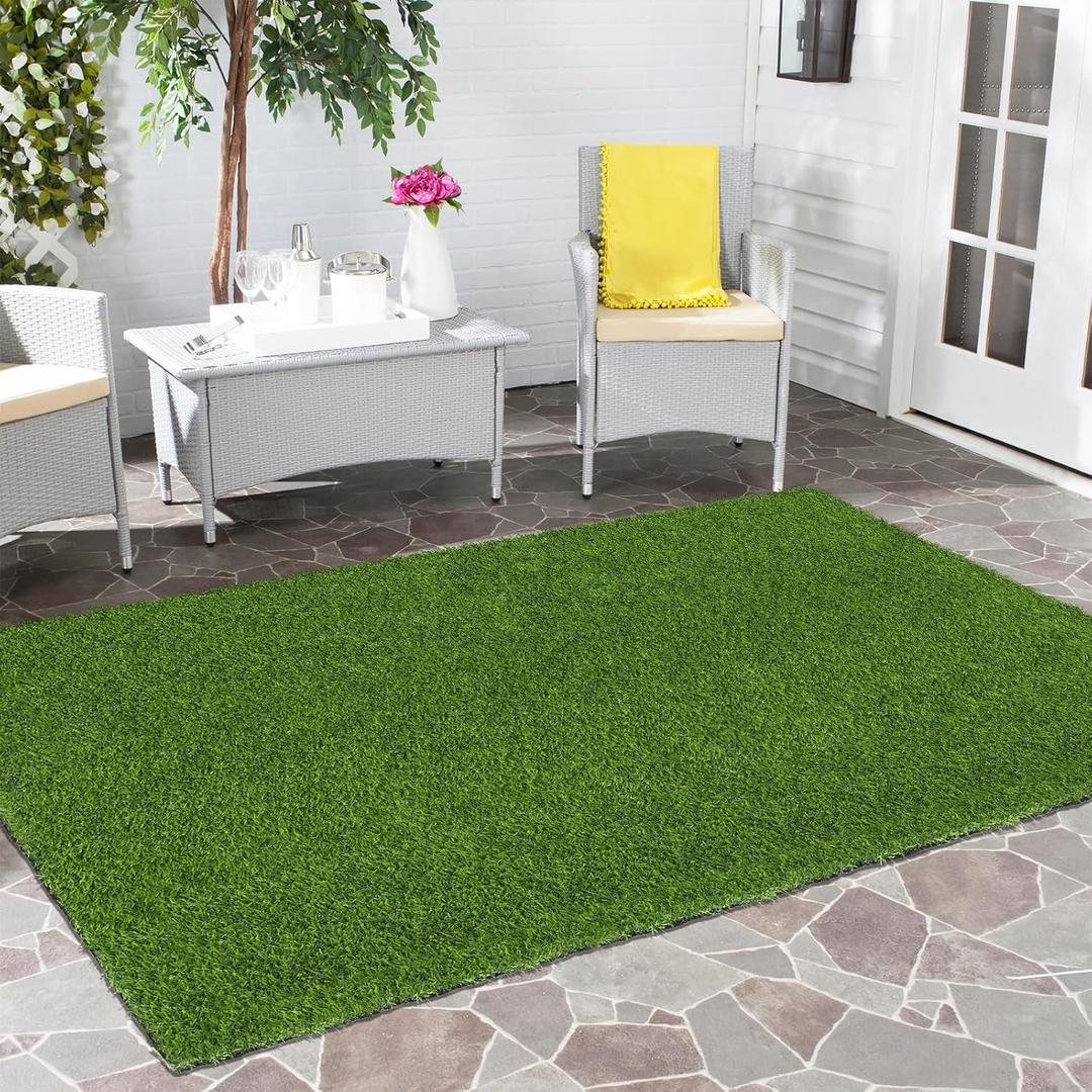 SHACOS Artificial Grass Rug 3x5 Feet 1.2 inch Outdoor Fake Grass Turf with Drainage Holes Grass Carpet Grass Mat for Patio Balcony Yard Lawn Deck Decor (Green)