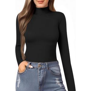 MANGOPOP Women's Mock Turtle Neck Slim Fit Long Sleeve Shirts Fall Fashion Tight Tops Basic Tee Winter Undershirt (Medium, 01 Black)