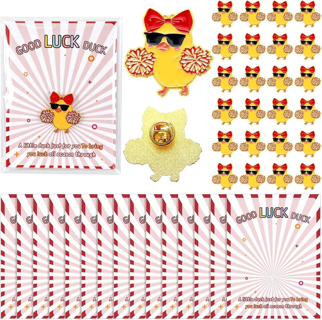 Suncalla 30 Sets 60 Pcs Cheer Team Gifts Bulk Cheerleader Duck Pins Brooches Good Luck Duck Tags Inspirational Gift Accessories for Competition Game Teammates Cheer Gifts Bulk for Team