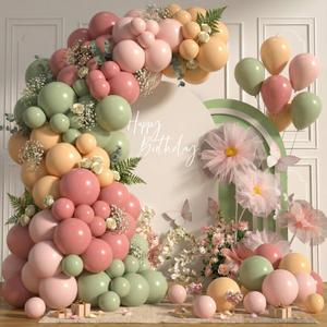 Dusty Pink Green Balloons 12INCH 5INCH Light Pink Olive Green Nude Balloon 72PCS Apricot Blush Helium Latex Balloons Boho Birthday Party Decorations Baby in Bloom Wedding Engagement Bridal Shower