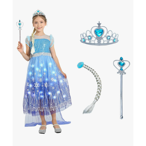 .Lingway Toys Girls Princess Dress Up Costume:Rapunzel Dress For Girls,Light Up Halloween Snow Queen Princess Dress.5-6Y